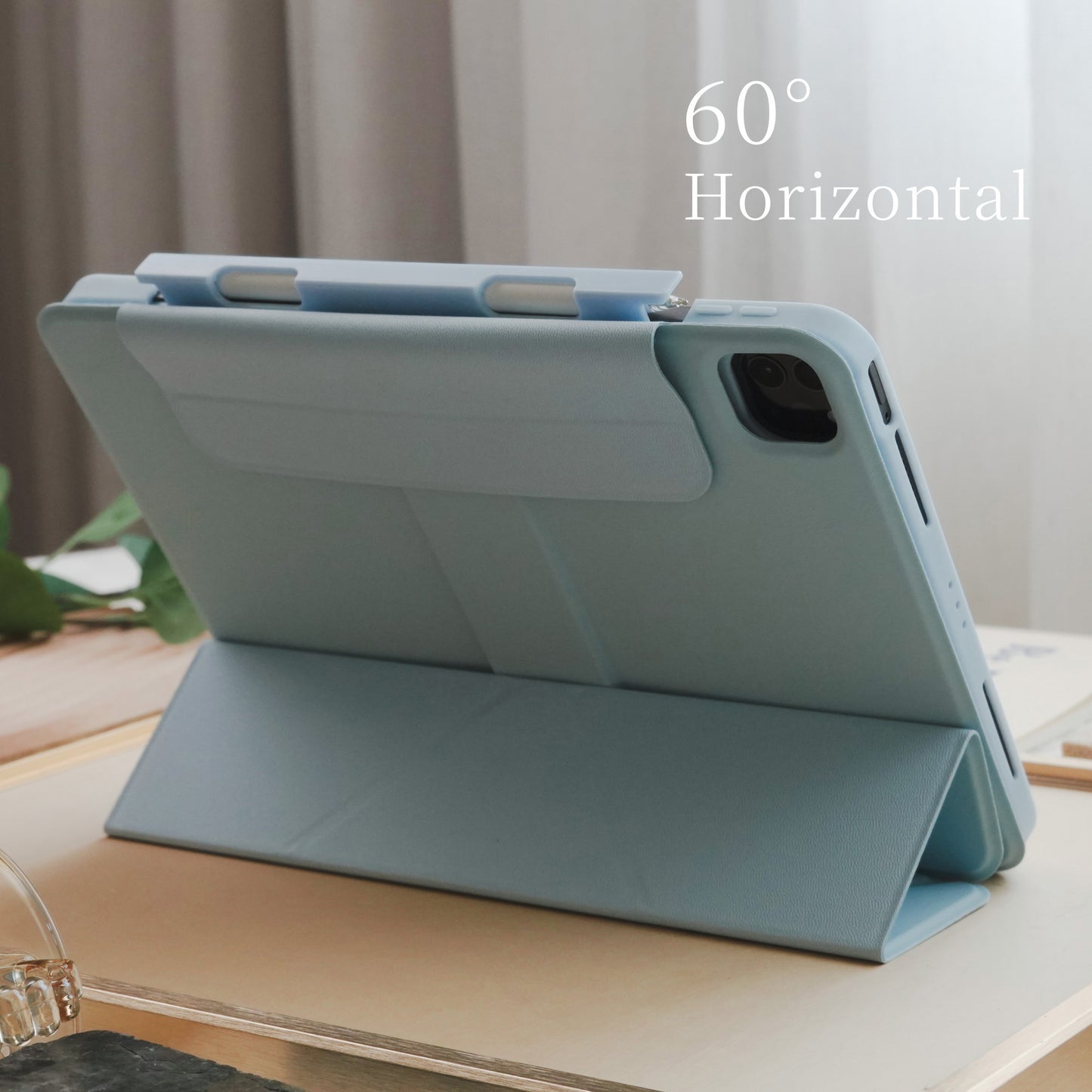 Cream Blue Version Star Magnetic Ring with 360° Adjustable Feature and Pencil Slot iPad Case