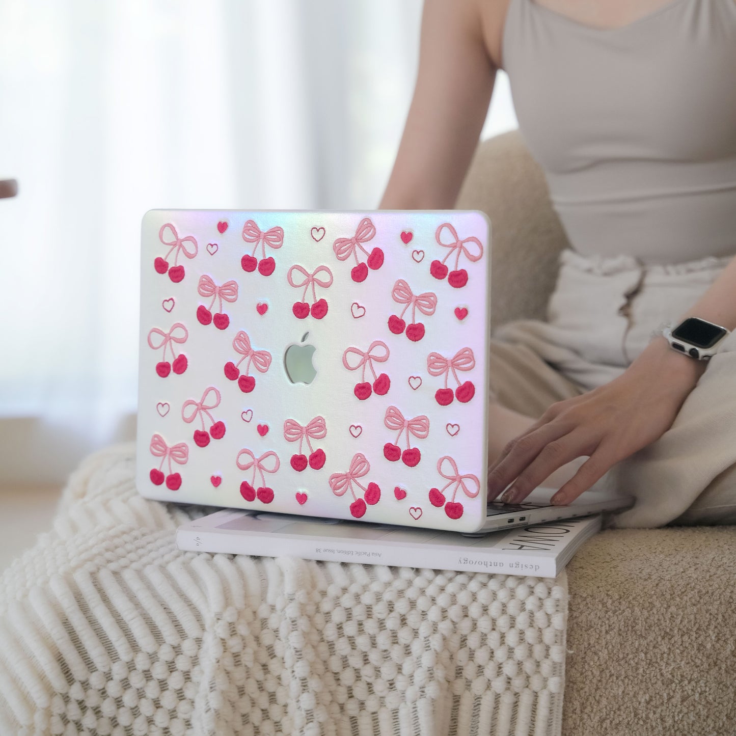 Embroidery Series ♾ Butterfly Embroidered Cherry Texture Stitching Macbook Case
