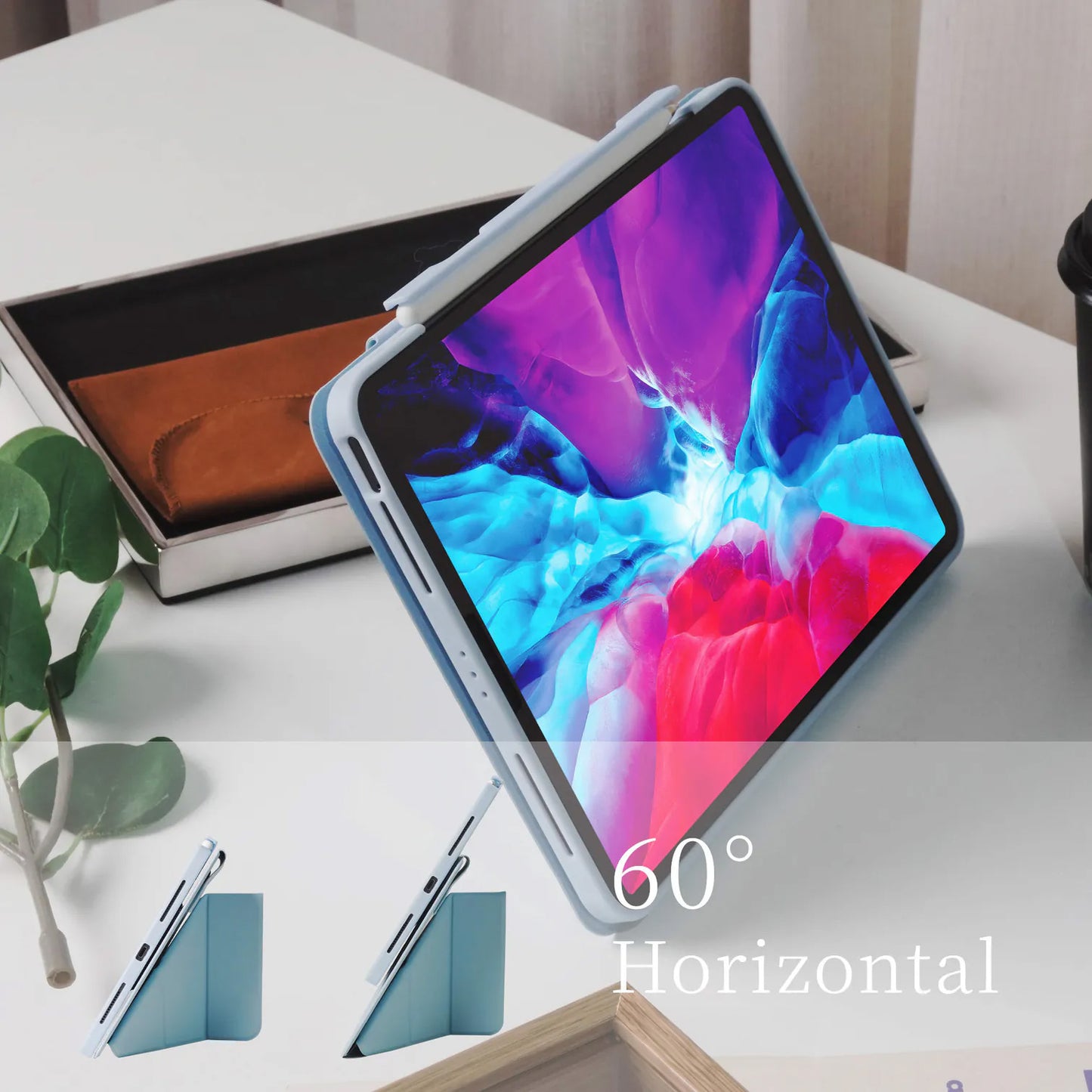 Cream Blue Version Star Magnetic Ring with 360° Adjustable Feature and Pencil Slot iPad Case