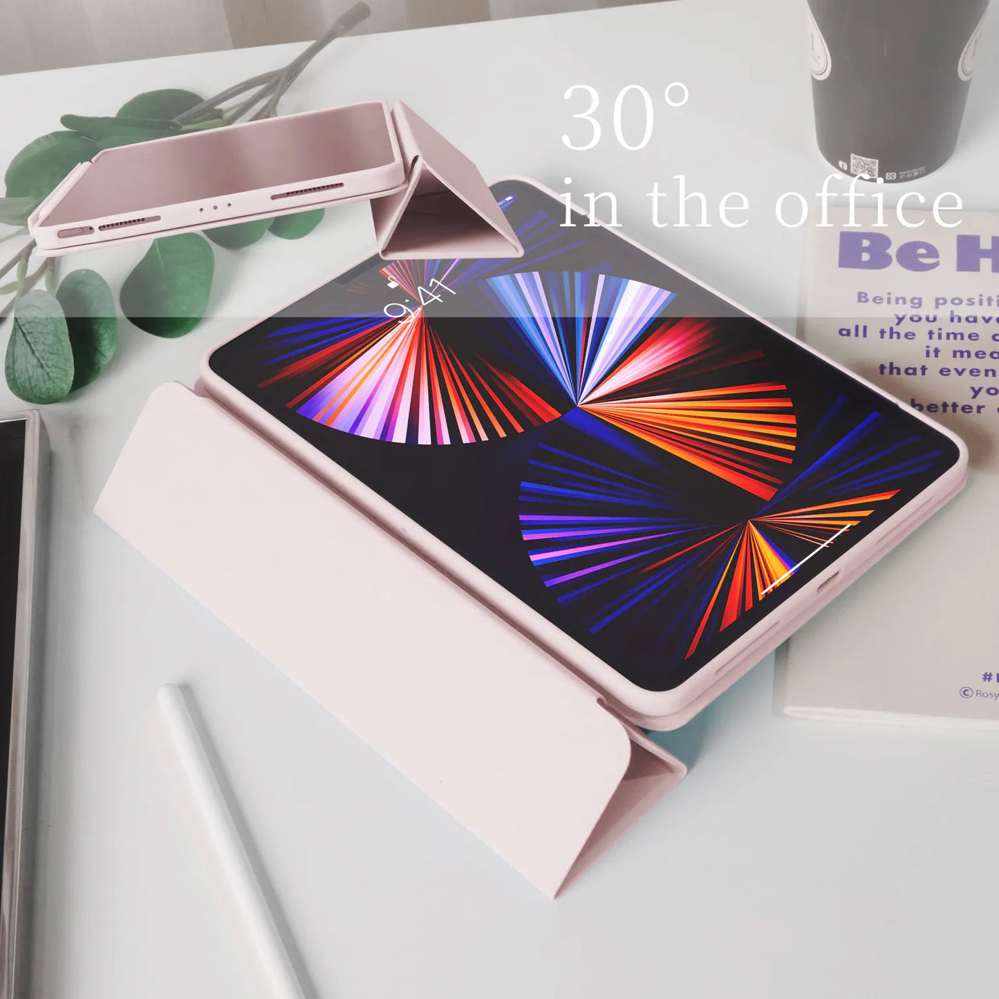Cream Pink Star Magnetic Ring with 360° Adjustable Feature and Pencil Slot iPad Case