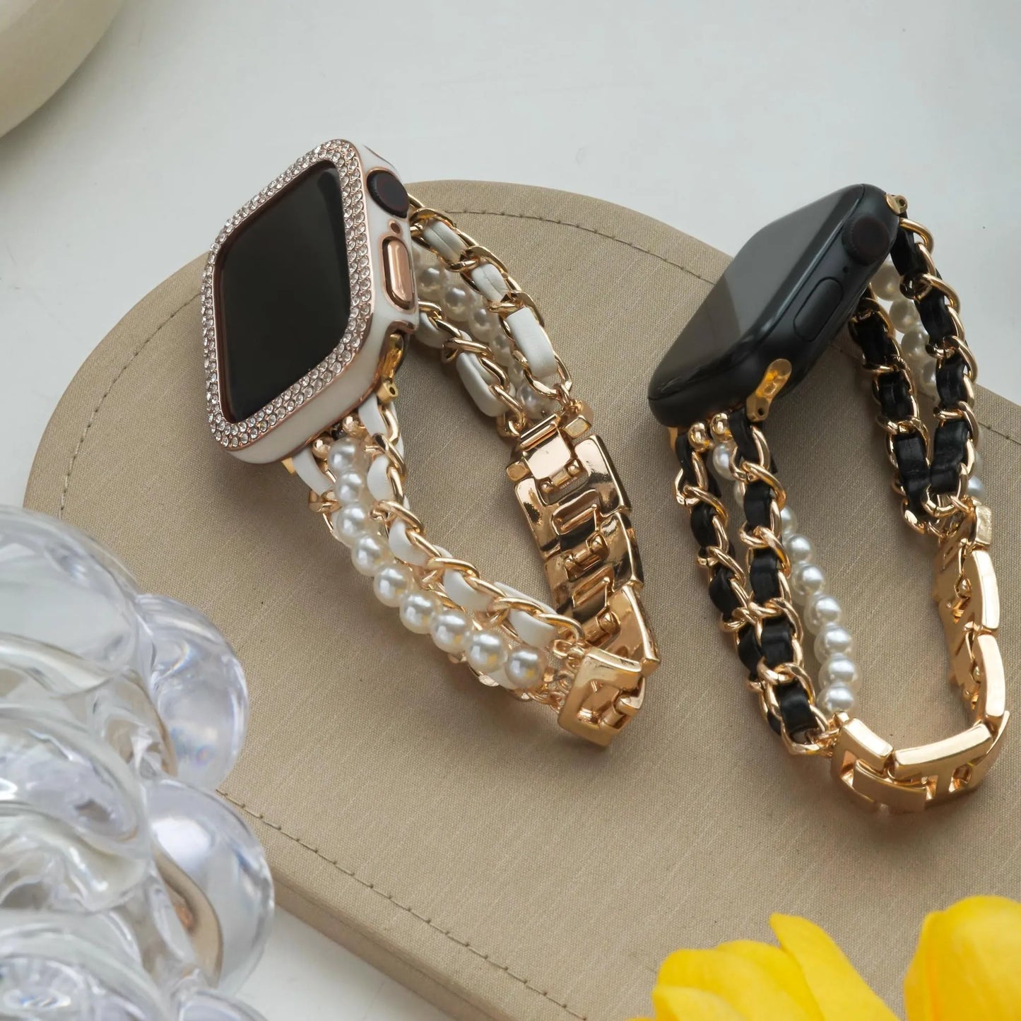 Pearl Fashionista Mixed Leather Apple Watch Band