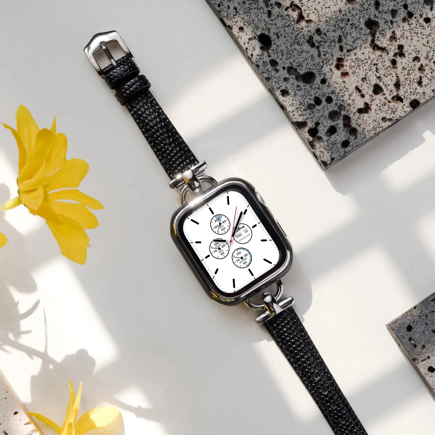 Metal embellishments leather Apple Watch band