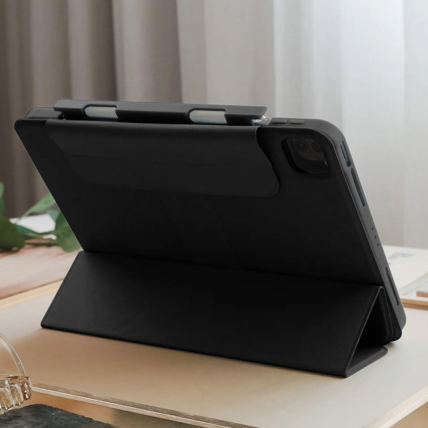 Cream Black Star Magnetic Ring with 360° Adjustable Feature and Pencil Slot iPad Case