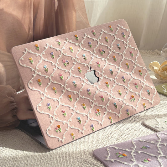 This Is Us Plaid Floral ♾ Textured Stitching Sky Pink Mac Case