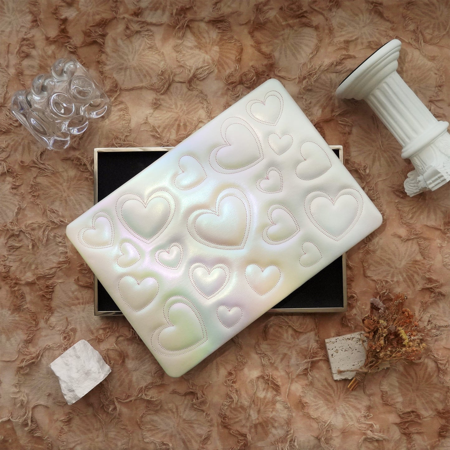 Puffy Heart Iridescent White ♾ Textured MacBook Case