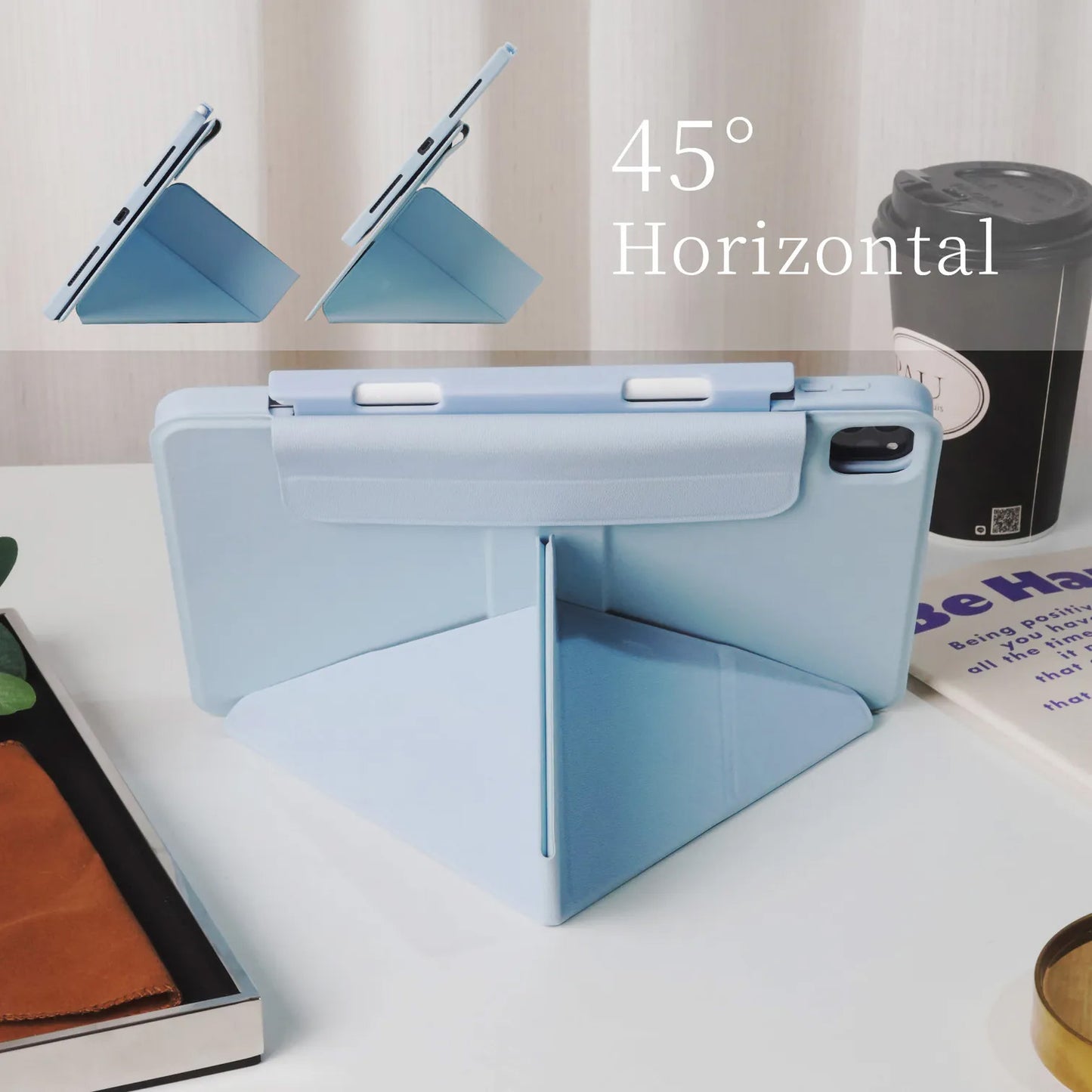 Cream Blue Version Star Magnetic Ring with 360° Adjustable Feature and Pencil Slot iPad Case