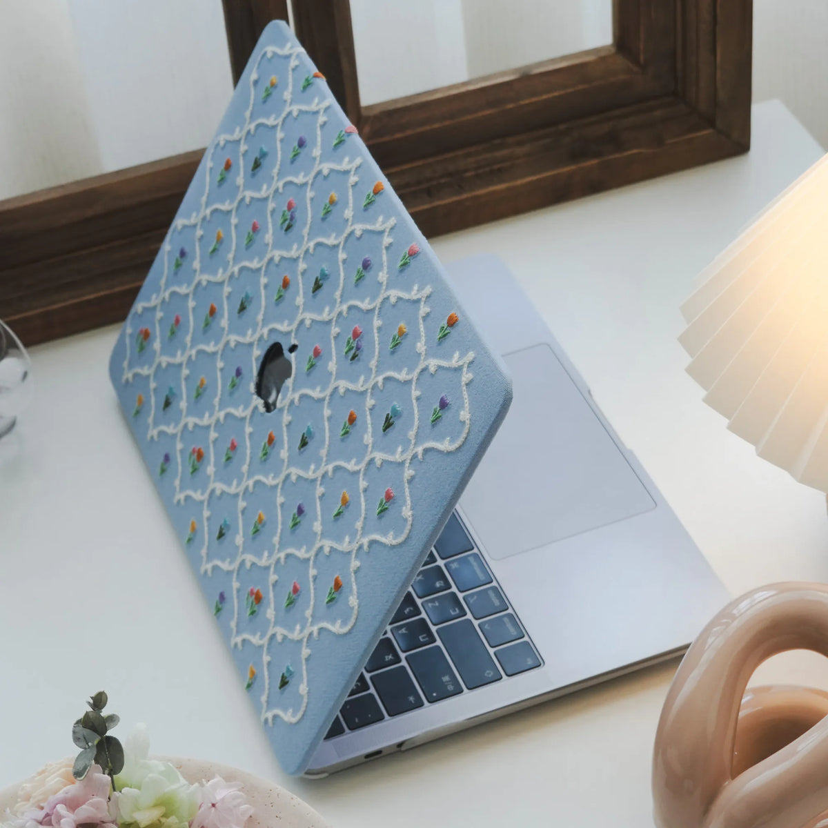 This Is Us Plaid Floral ♾ Textured Stitching Sky Blue Mac Case