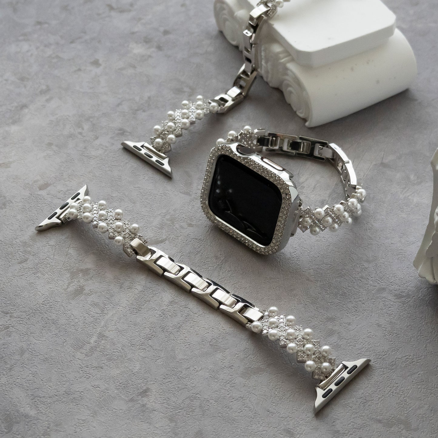 Diamond-bead textured metal Apple Watch band