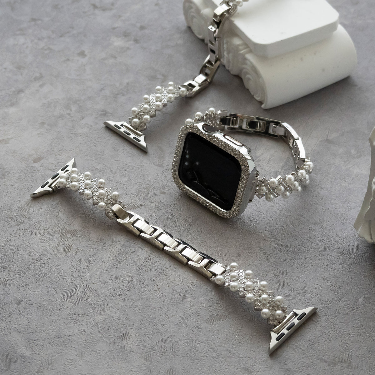 Diamond-bead textured metal Apple Watch band