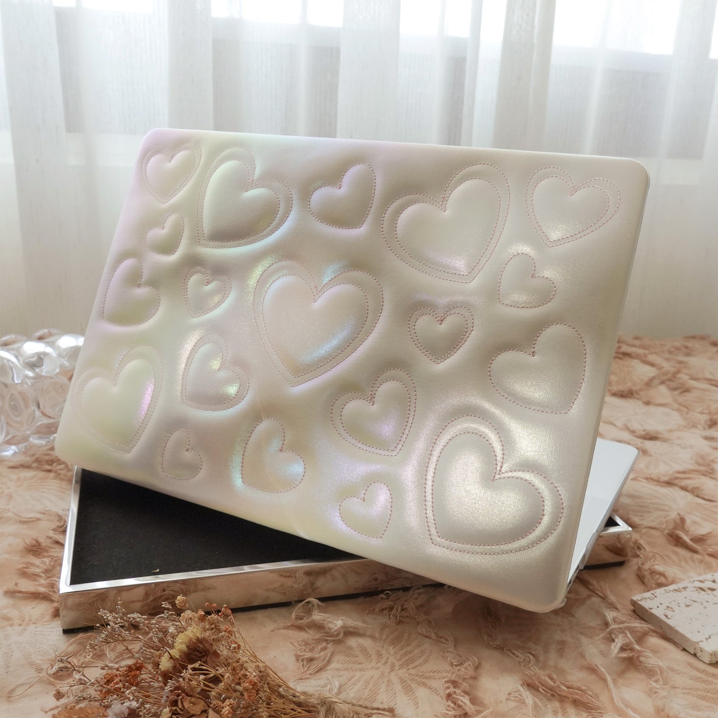 Puffy Heart Iridescent White ♾ Textured MacBook Case