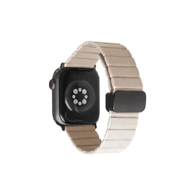 Wide Elegant Leather Venetian Blinds Magnetic Clasp Apple Watch Band