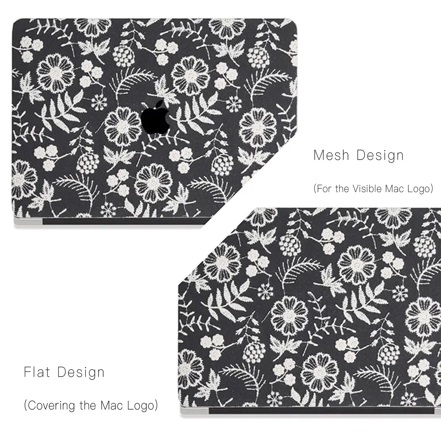 Black Daisy Embroidered Leather Macbook Case