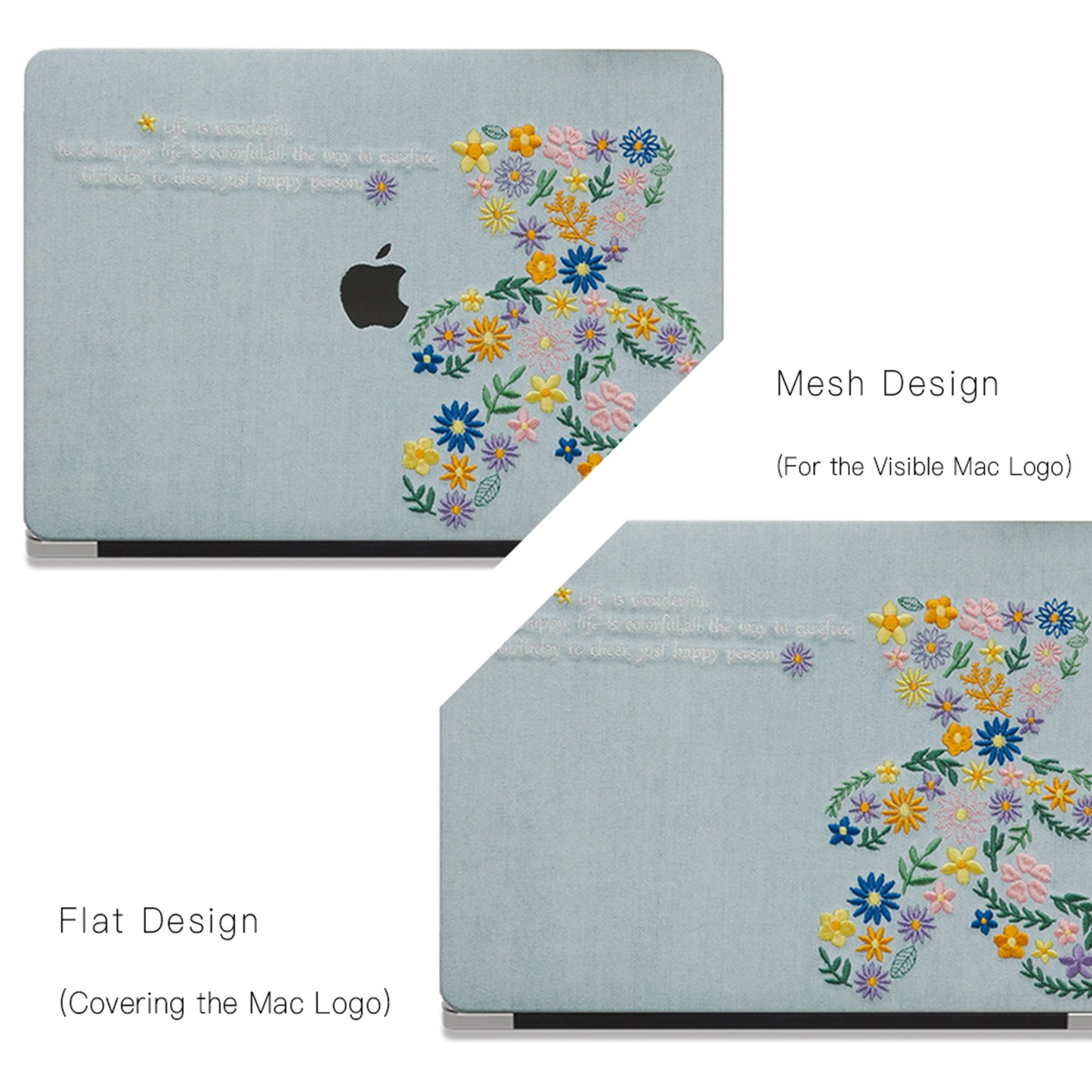 Embroidered Series ♾ Artistic Floral Bear Textured Stitch Mac Case