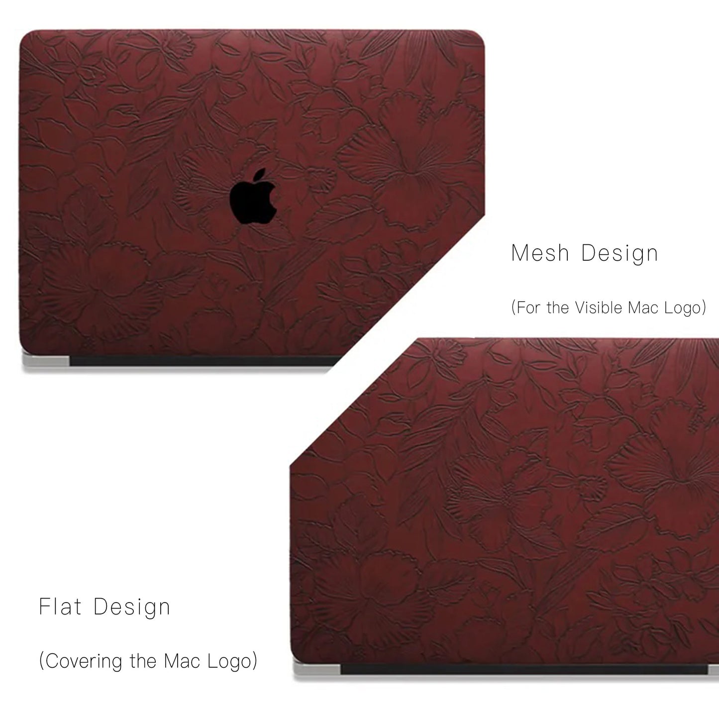 Dark Red Embossed Floral Leather Macbook Case