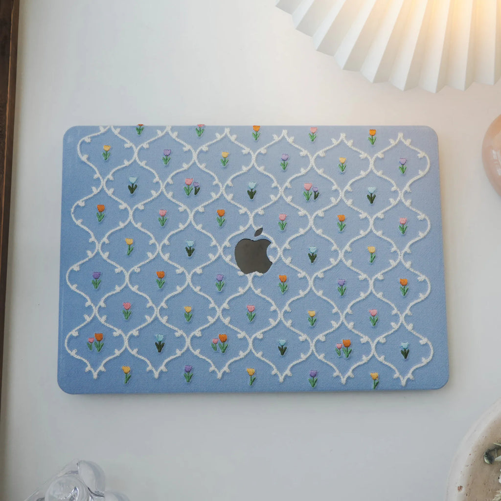 This Is Us Plaid Floral ♾ Textured Stitching Sky Blue Mac Case