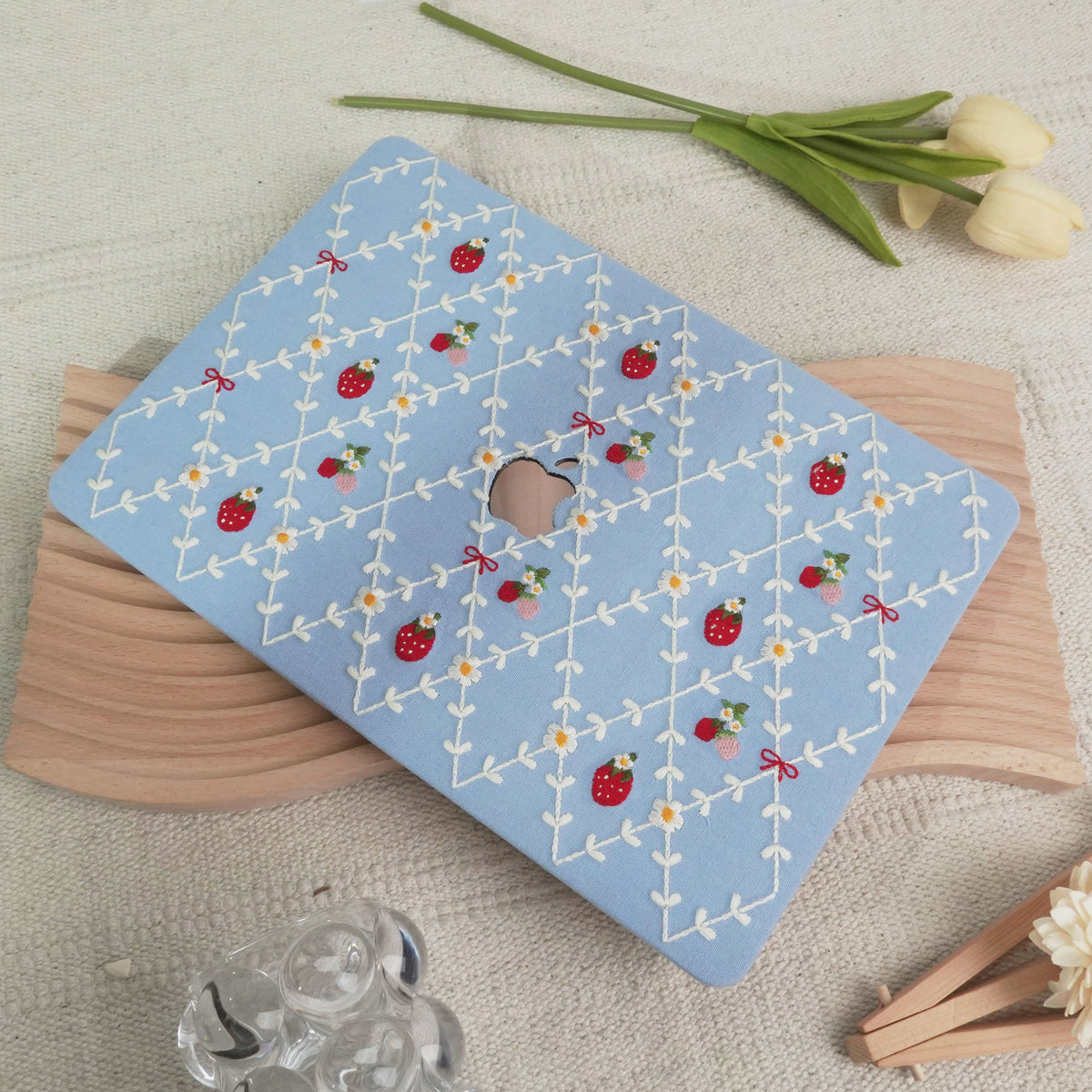 Embroidered Series ♾ Berry Blue Mood Delicate Stitch Detailing MacBook Case