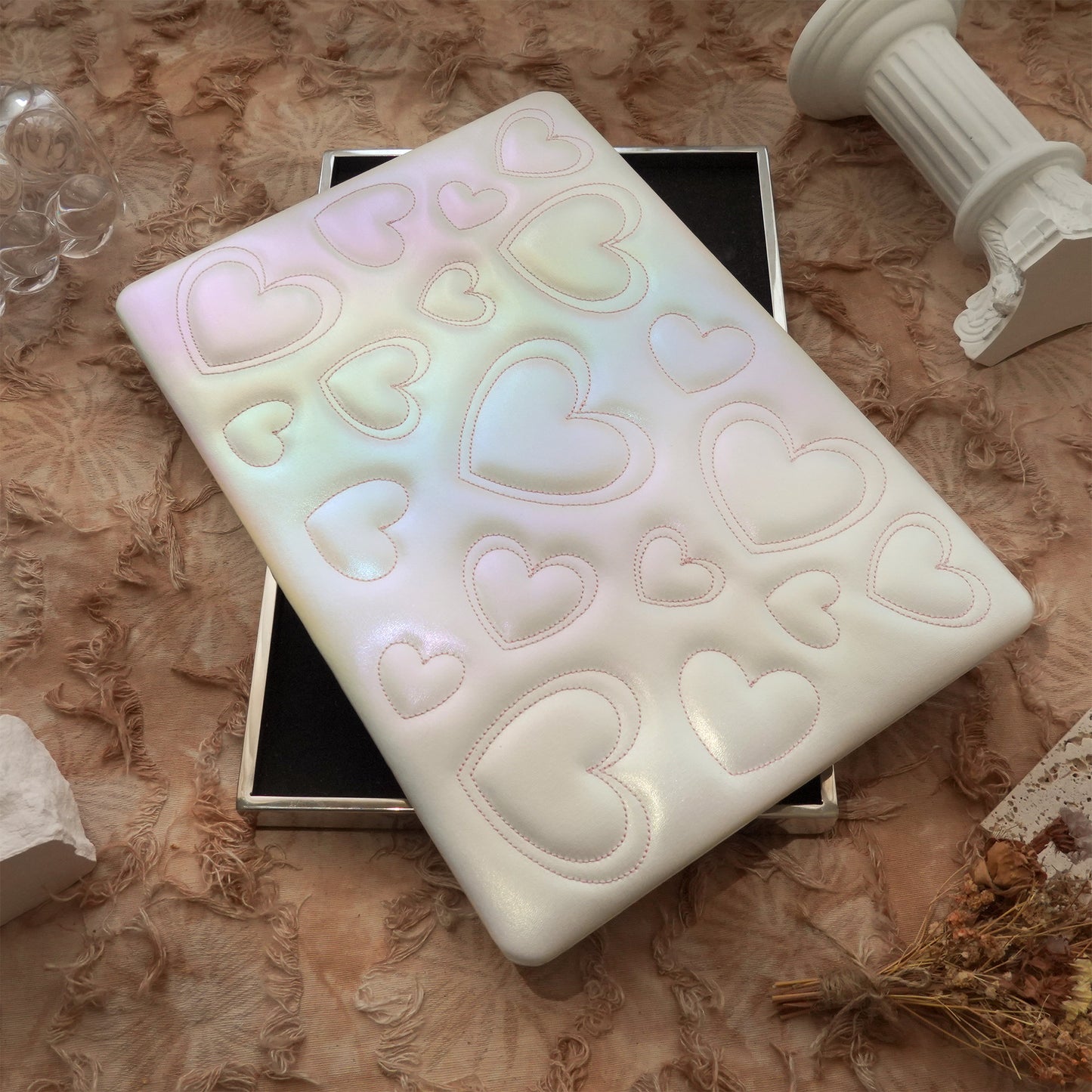 Puffy Heart Iridescent White ♾ Textured MacBook Case