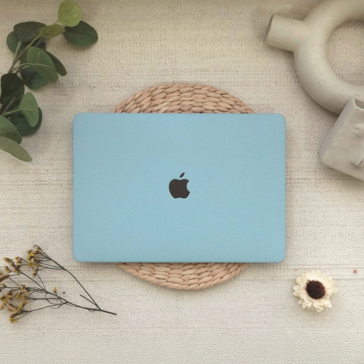 Lychee Texture Sky Blue Leather Macbook Case