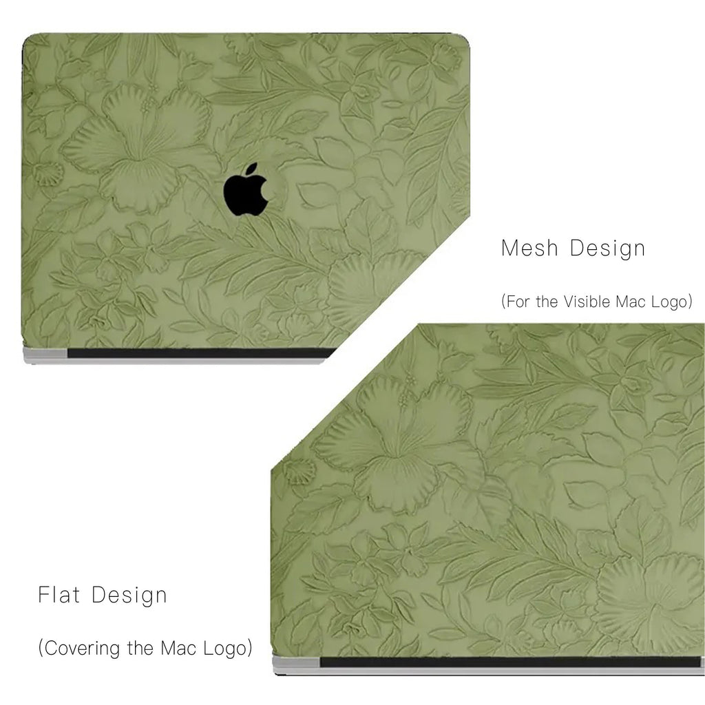 Green Embossed Floral Leather Macbook Case