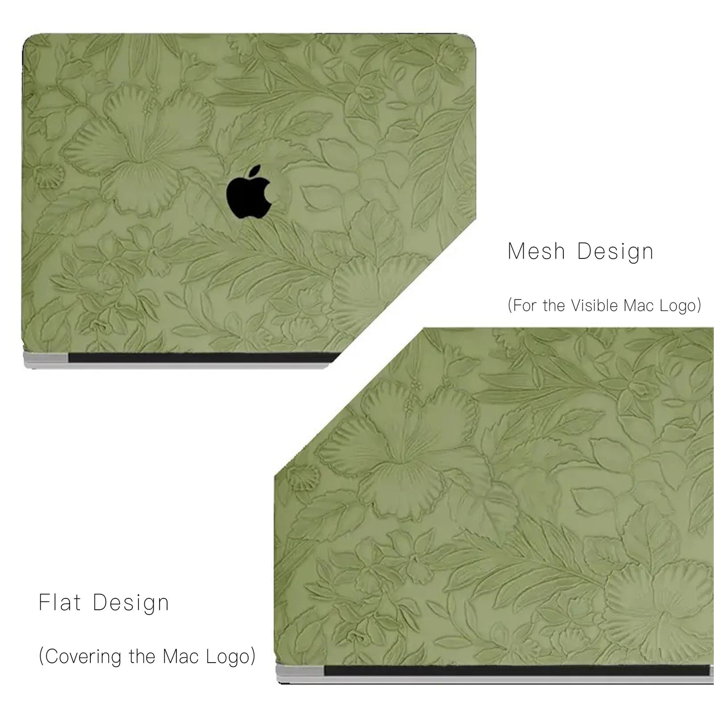 Green Embossed Floral Leather Macbook Case