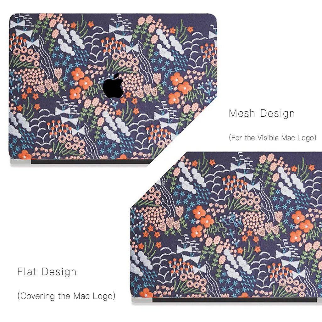 Black Bloom Embroidered Leather Macbook Case