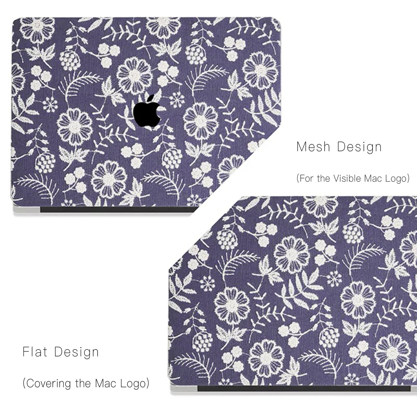 Oriental Blue Daisy Embroidered Leather Mac Case