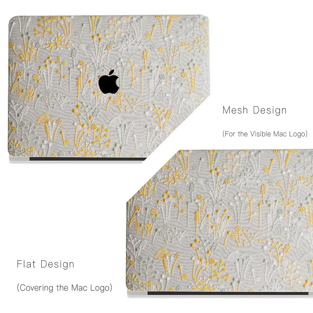 White Bandelion Embroidered Leather Macbook Case