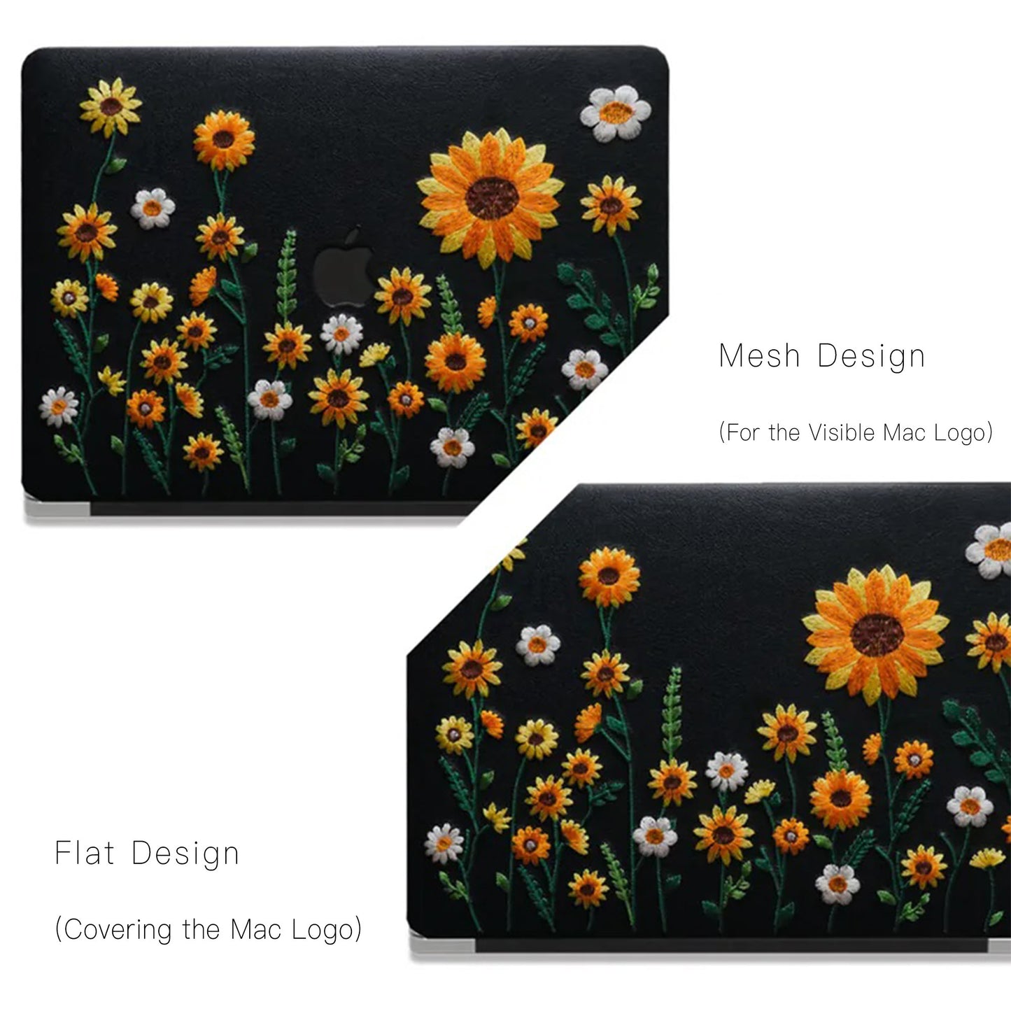 This Is Us Design Leather Embroidery ♾ Black Sunflower Garden Mac Case