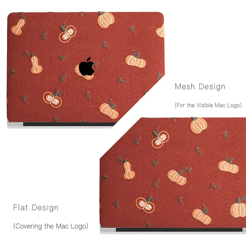 Pumpkin Embroidered Leather Macbook Case