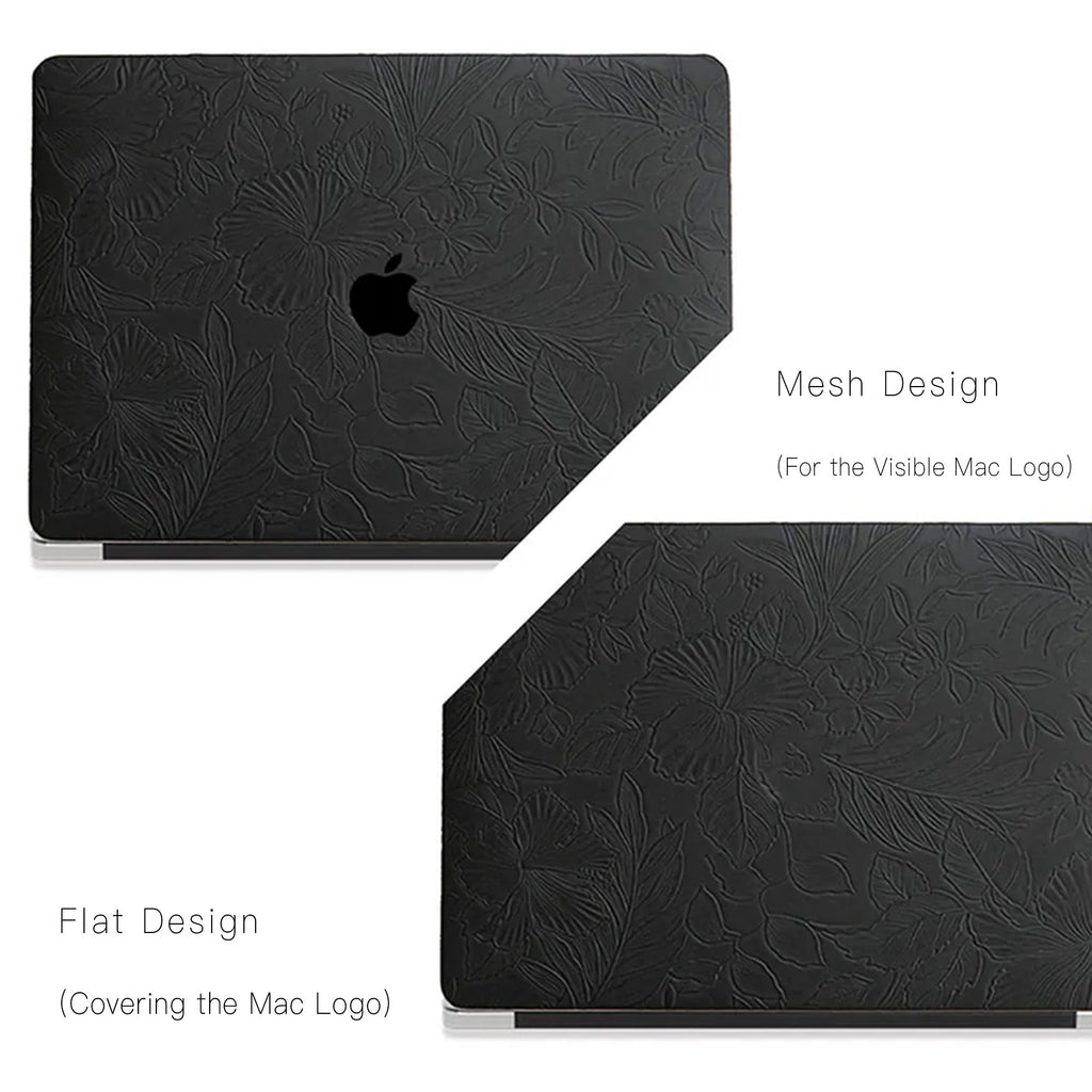 Black Embossed Floral Leather Macbook Case