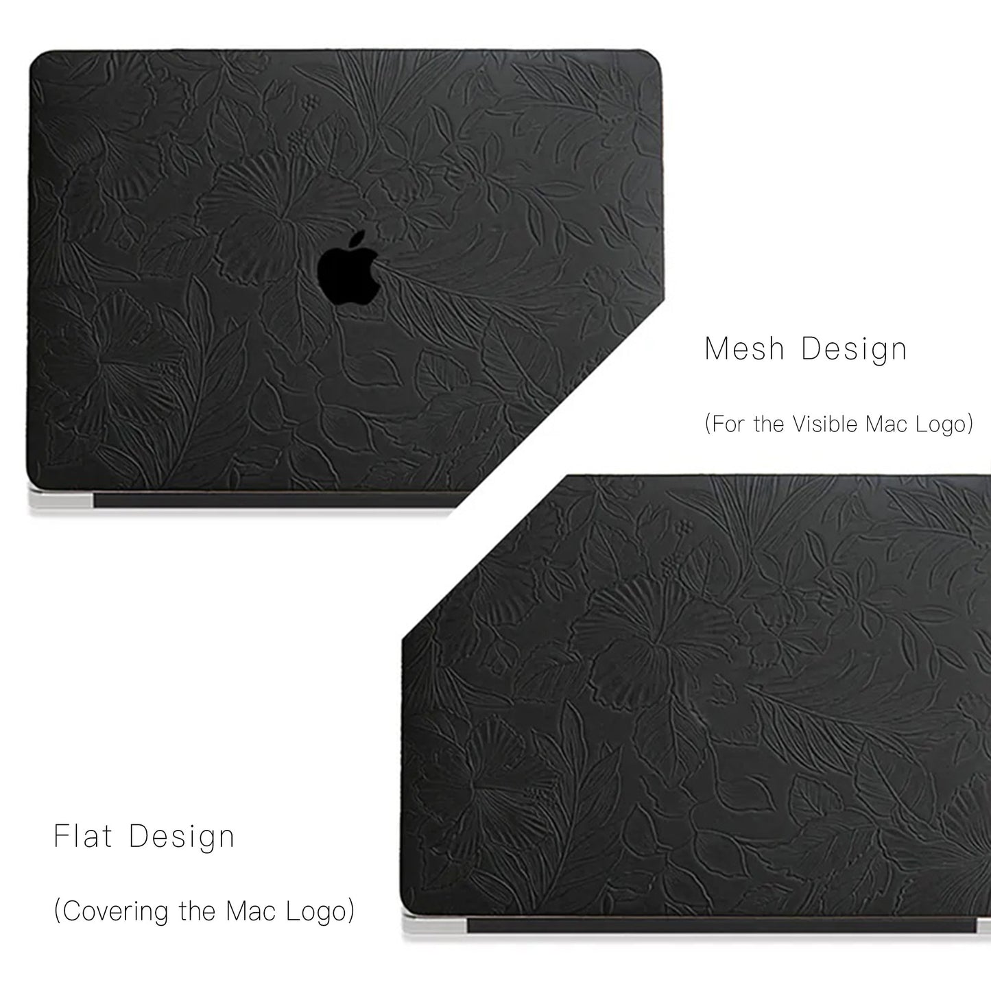 Black Embossed Floral Leather Macbook Case