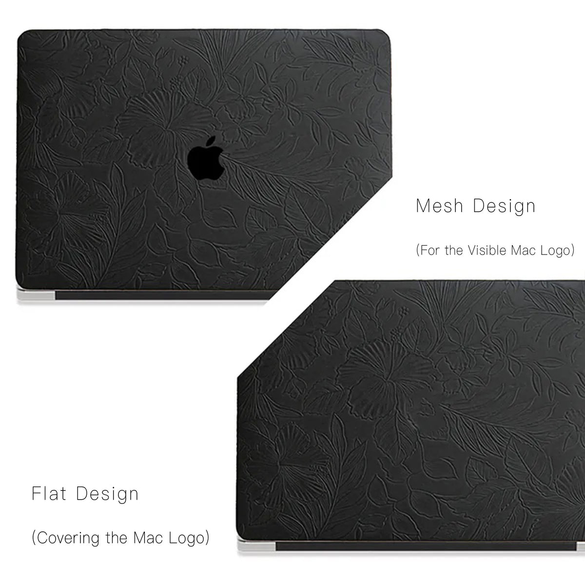 Black Embossed Floral Leather Macbook Case