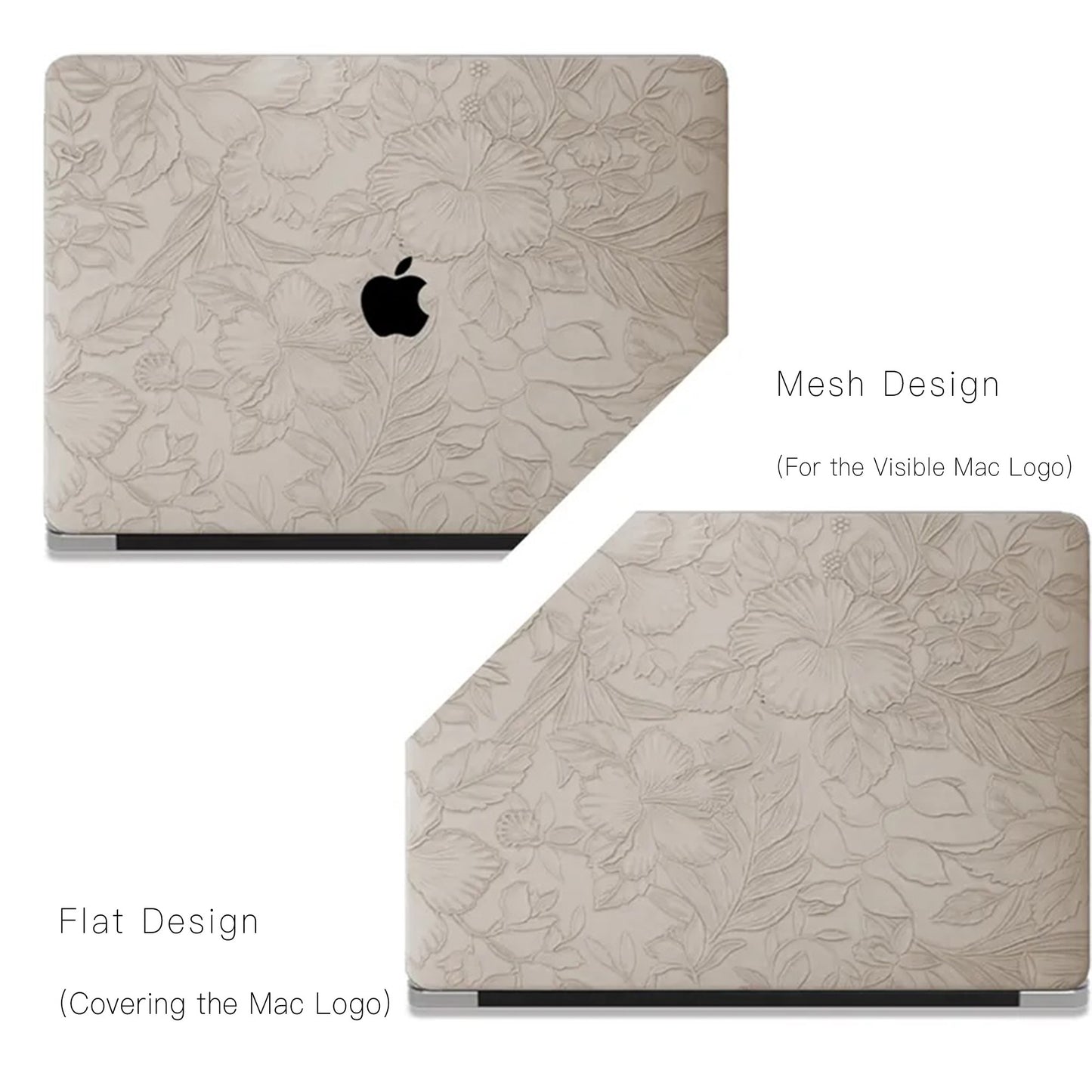 Antique White Embossed Floral Leather Macbook Case