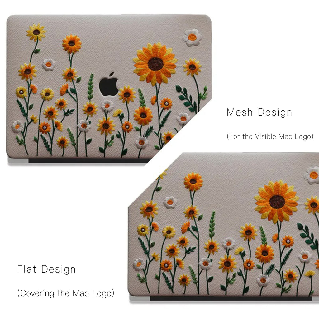 This Is Us Design Leather Embroidery ♾ Cream White Sunflower Garden Mac Case
