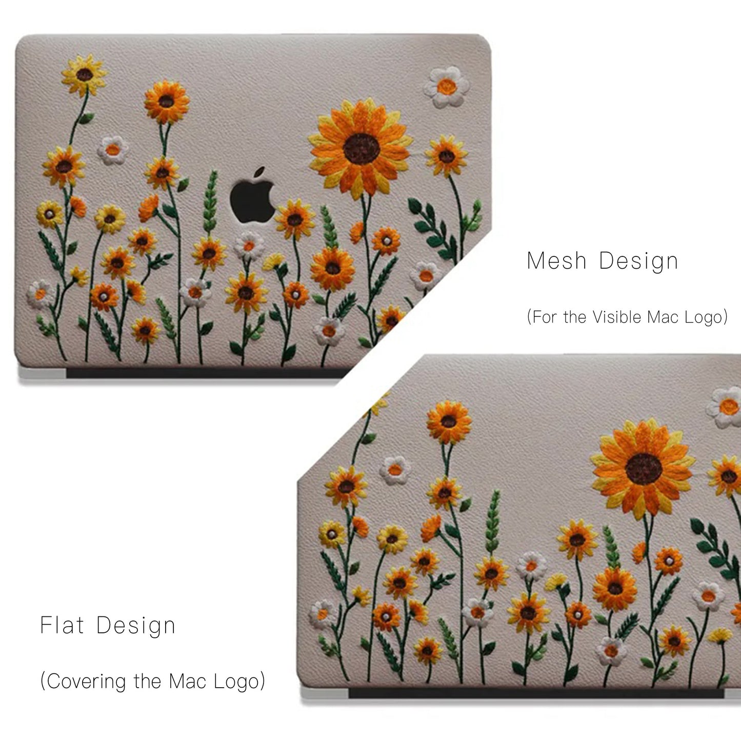 This Is Us Design Leather Embroidery ♾ Cream White Sunflower Garden Mac Case