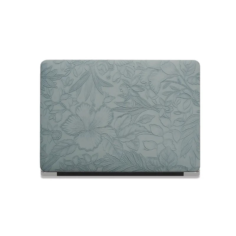 Mist Blue Embossed Floral Leather Macbook Case