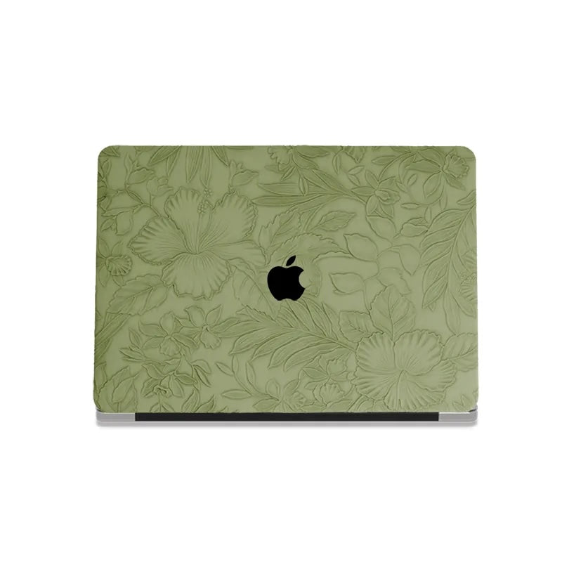 Green Embossed Floral Leather Macbook Case