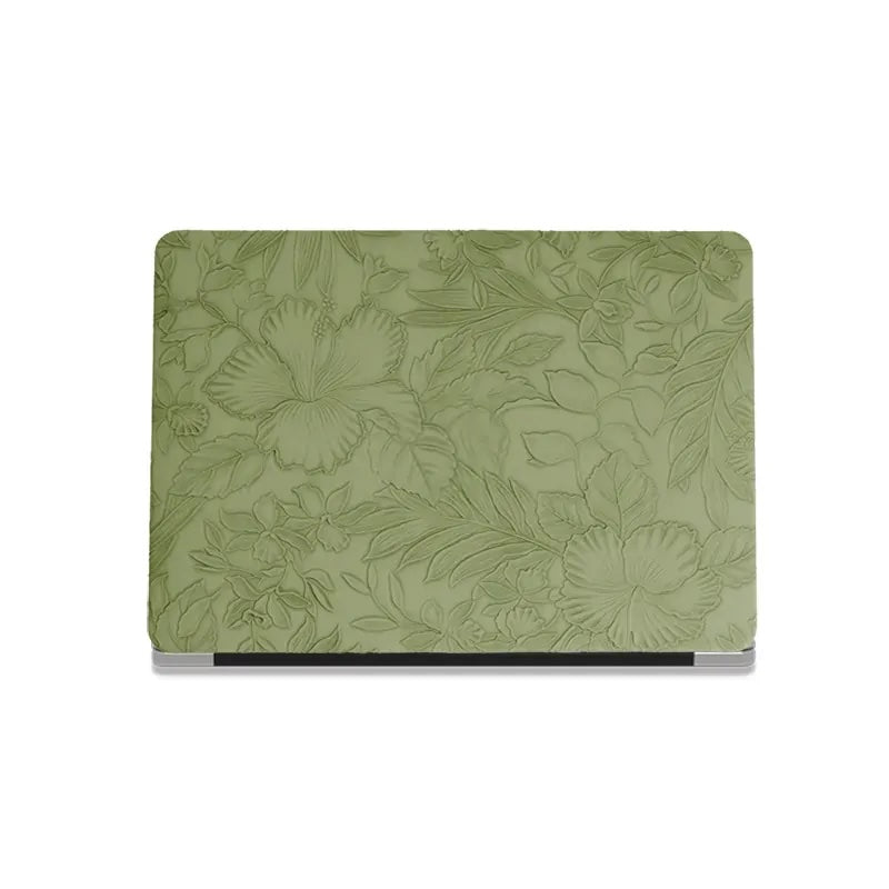Green Embossed Floral Leather Macbook Case
