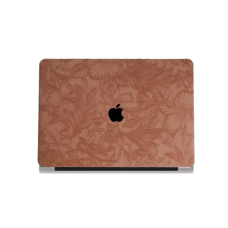 Camel Embossed Floral Leather Macbook Case