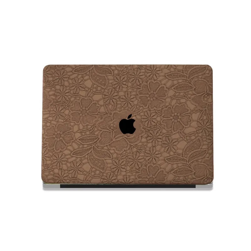 Chocolate Embossed Floral Leather Macbook Case