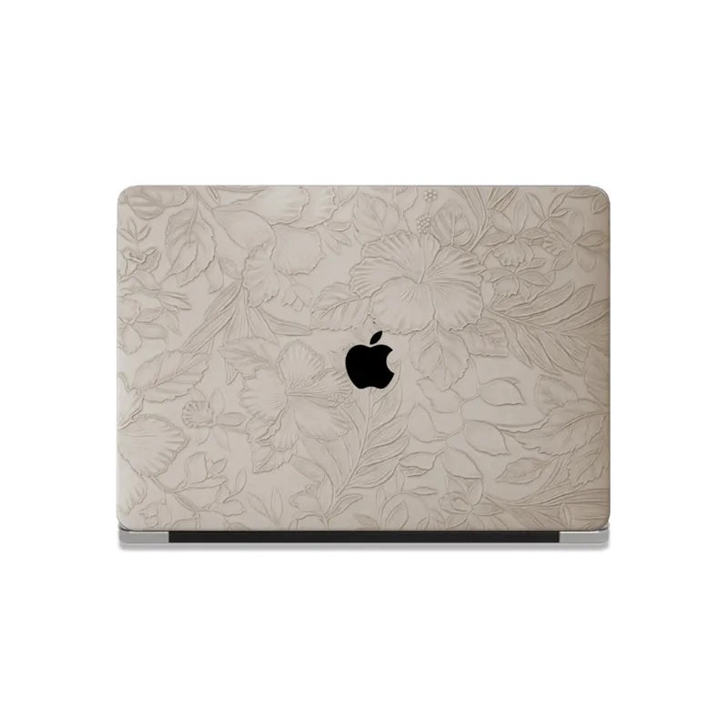 Antique White Embossed Floral Leather Macbook Case