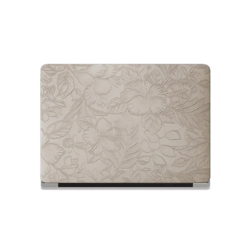Antique White Embossed Floral Leather Macbook Case