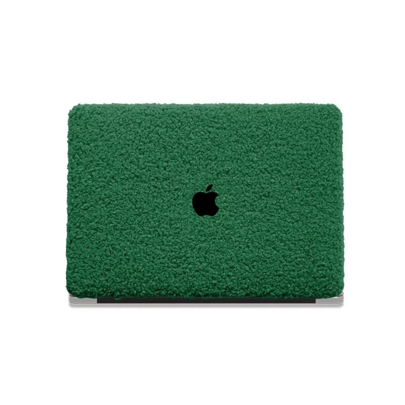 Basil Green Teddy Plush Leather Macbook Case