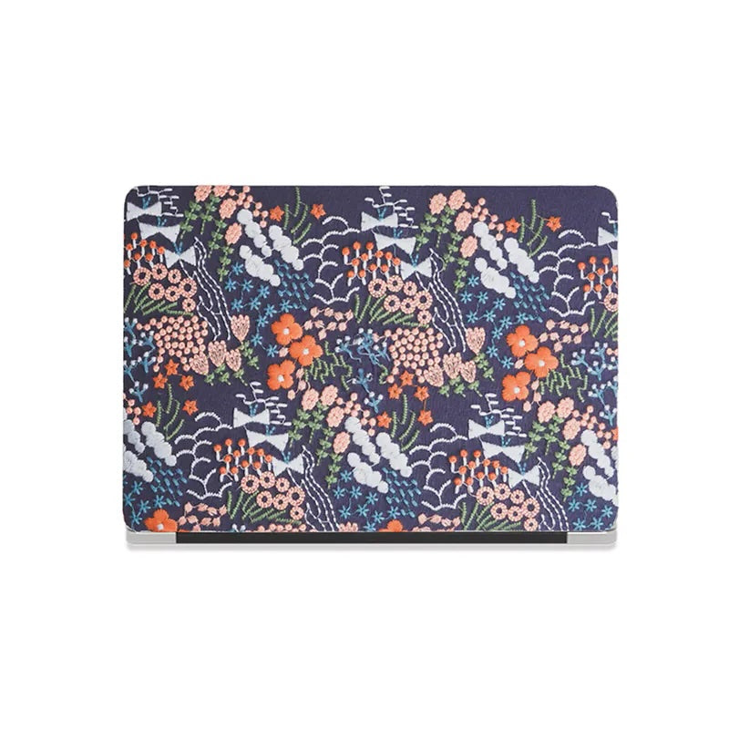 Black Bloom Embroidered Leather Macbook Case