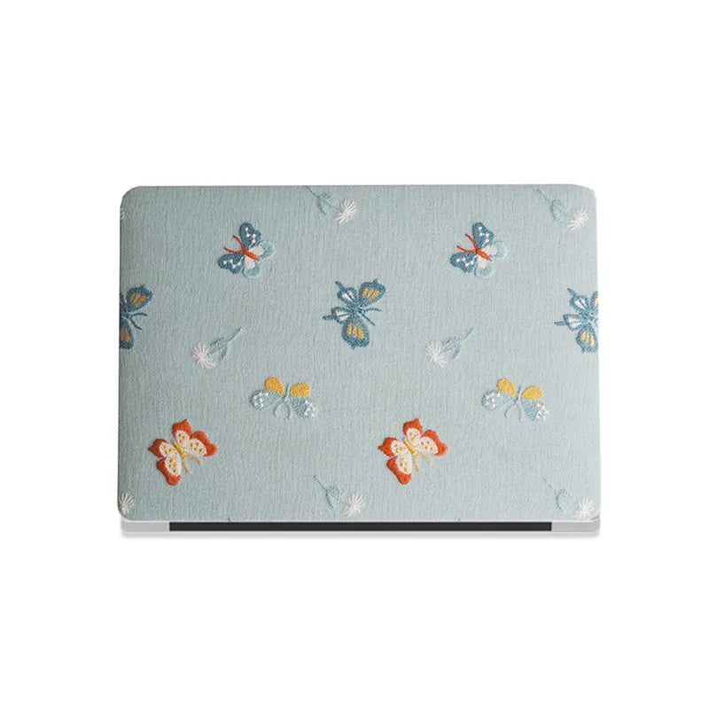 Blue Butterfly Embroidered Leather Macbook Case