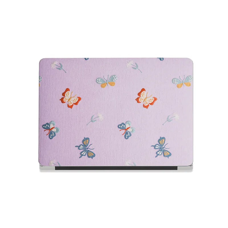 Pale Lilac Butterfly Embroidered Leather Macbook Case