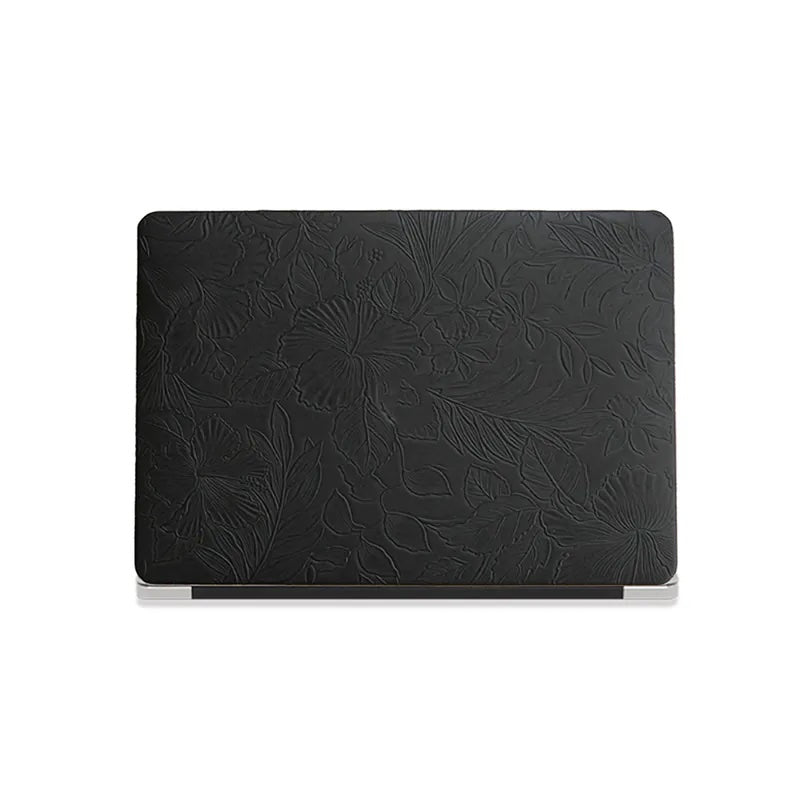 Black Embossed Floral Leather Macbook Case