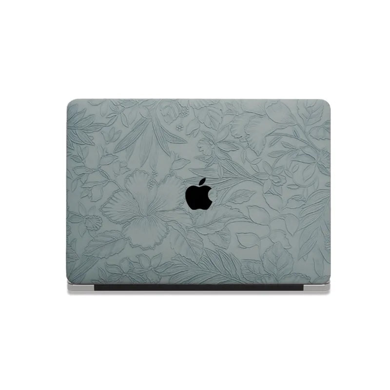 Mist Blue Embossed Floral Leather Macbook Case