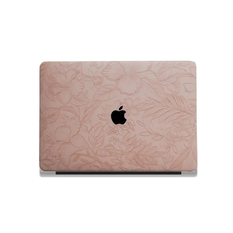 Pink Embossed Floral Leather Macbook Case