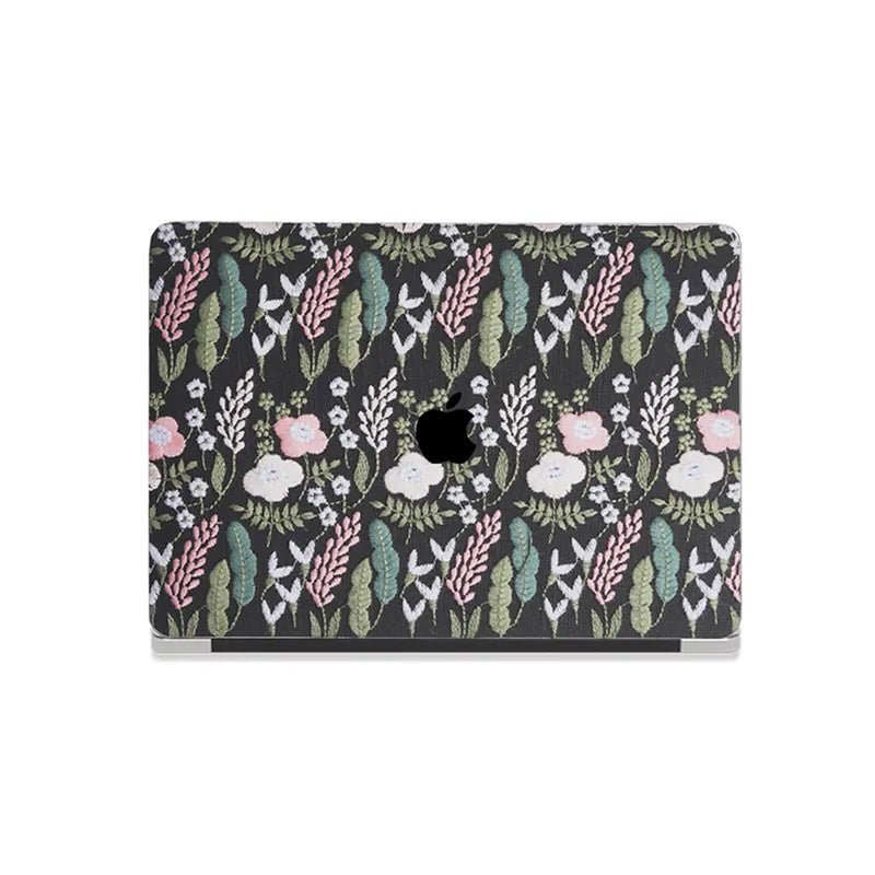 Black Sage Embroidered Leather Macbook Case